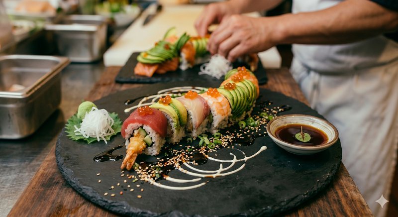 Rainbow Dragon Roll signature — restaurant japonais Montréal